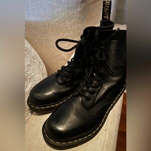 Dr. Martens black leather steal tip boots